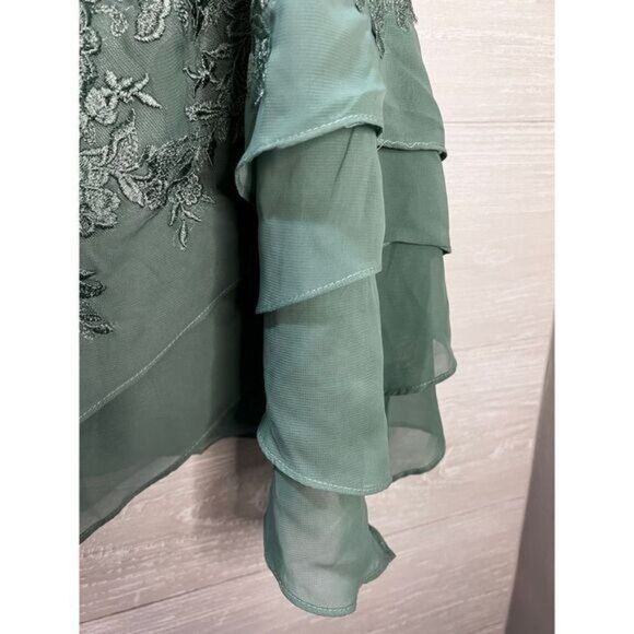 NEW Wedding Dress Flutter Sleeves Mint Embroidered Blouse Small - Picture 6 of 7